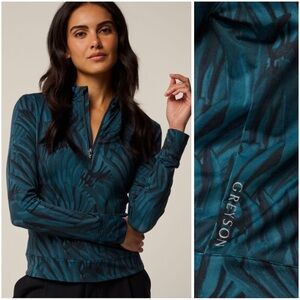 Greyson Scarlett | Halley II Feather Mid Layer Quarter Zip S | Teal Blue & Black